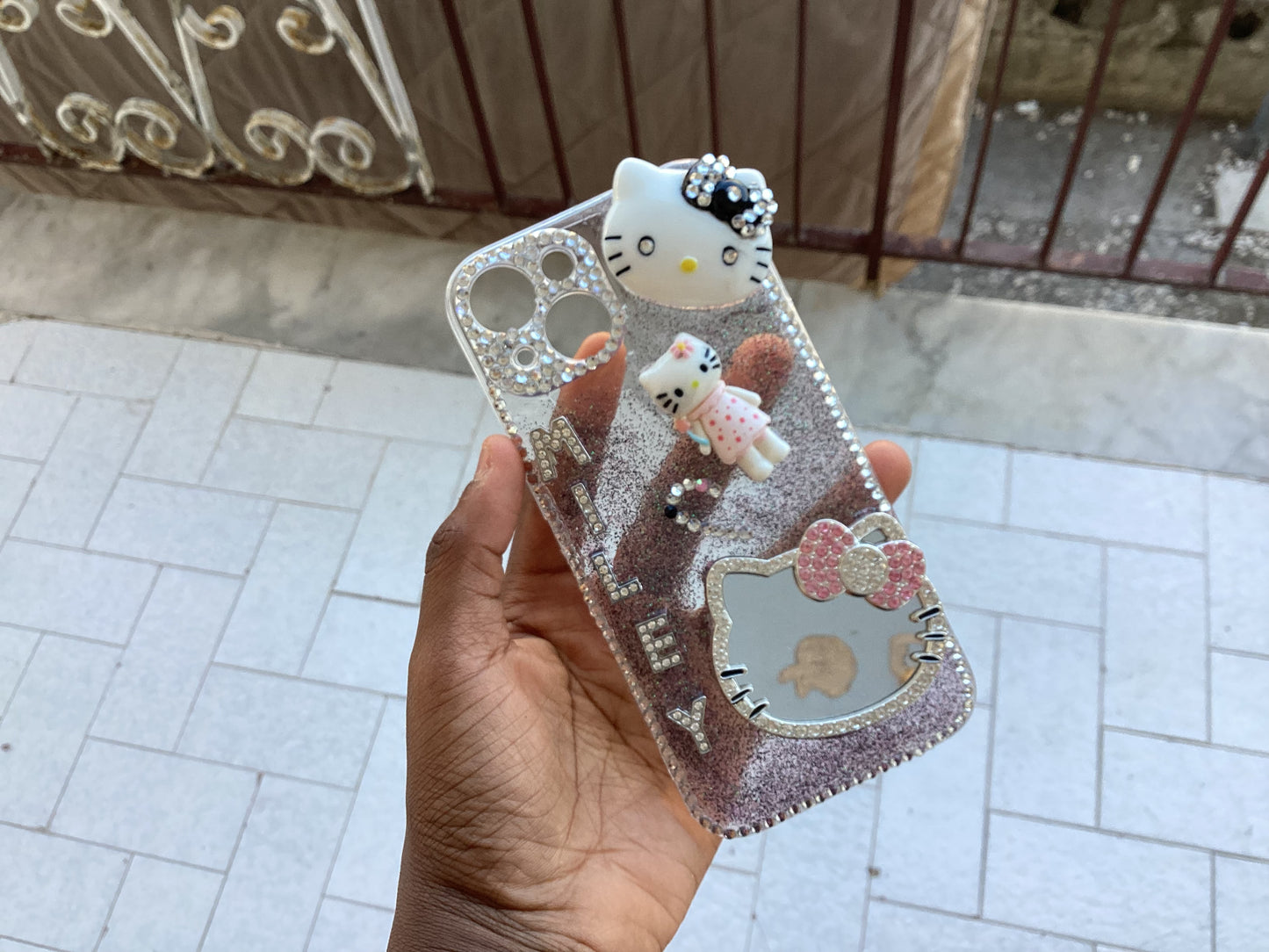 Custom Y2K Hello Kitty Bling Case 𐙚 Pink Glitter Edition